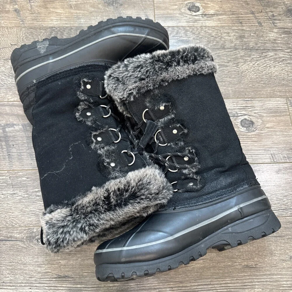 Khombu Nordic Jolie Black Lace Up Faux Fur Trim Snow Winter Boots Women’s Size 8